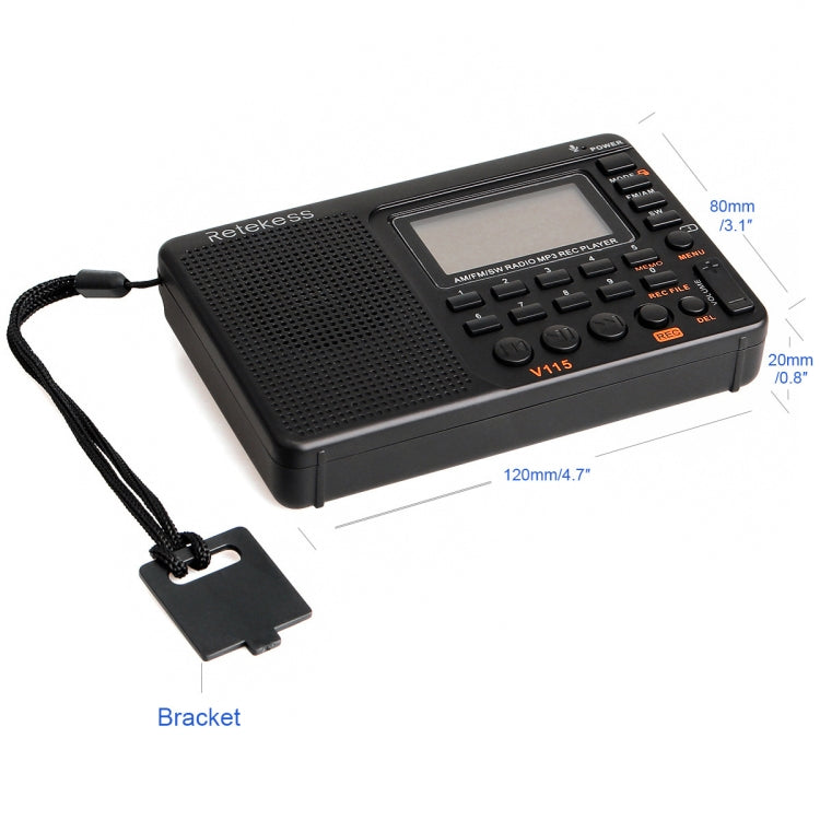 Retekess V-115 전파 전대역 라디오 FM AM 휴대용 MP3 플레이어, V-115