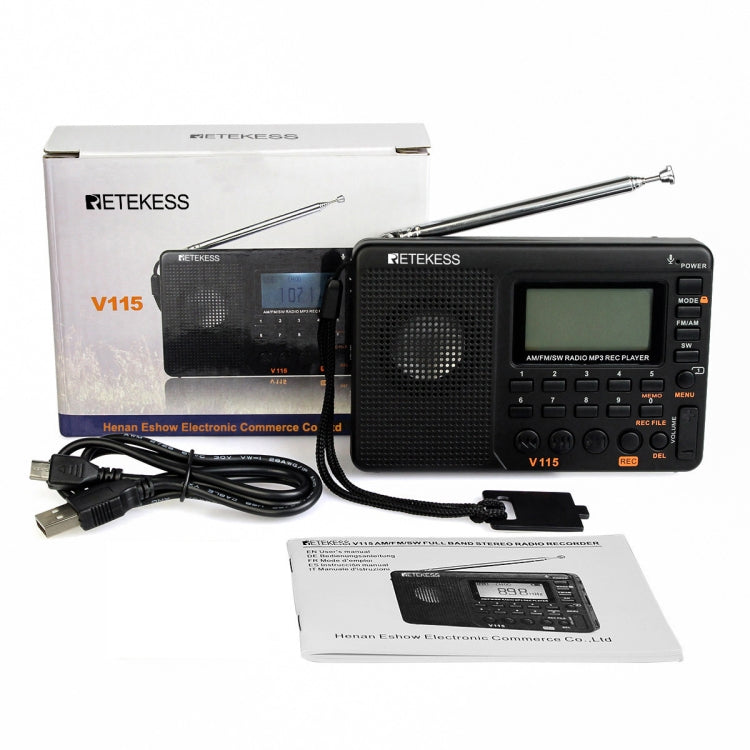 Retekess V-115 전파 전대역 라디오 FM AM 휴대용 MP3 플레이어, V-115