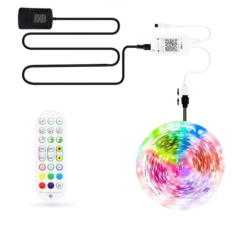블루투스 수트 스마트 음악 사운드 제어 조명 스트립 비방수 5050 RGB 다채로운 분위기 LED 조명 스트립 24키 리모컨 포함, 5M 150개 LED, 5M 300개 LED, 10M 300개 LED, 10M 600개 LED, 15M 450개 LED, 15M 270개 LED, 20M 360개 LED, 30M 540개 LED