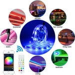 블루투스 수트 스마트 음악 사운드 제어 조명 스트립 비방수 5050 RGB 다채로운 분위기 LED 조명 스트립 24키 리모컨 포함, 5M 150개 LED, 5M 300개 LED, 10M 300개 LED, 10M 600개 LED, 15M 450개 LED, 15M 270개 LED, 20M 360개 LED, 30M 540개 LED