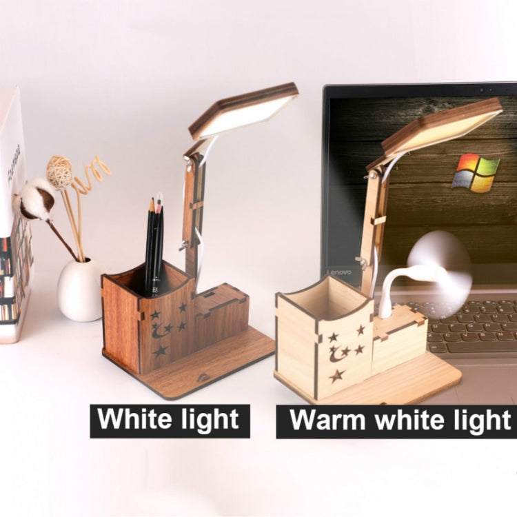 나무 다기능 터치 USB 펜 홀더 데스크 램프 학생용 데스크탑 충전 독서등 LED 눈 보호 테이블 램프, 배터리 없는 USB 플러그인, USB 충전 내장 배터리