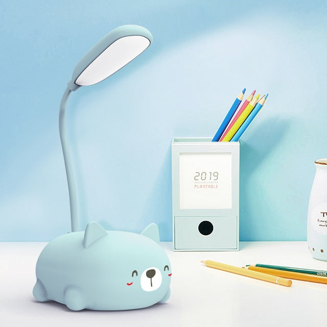 만화 고양이 디자인 LED 눈 보호 독서등 USB 충전식 데스크 램프, 파랑, 흰색, 초록, 분홍