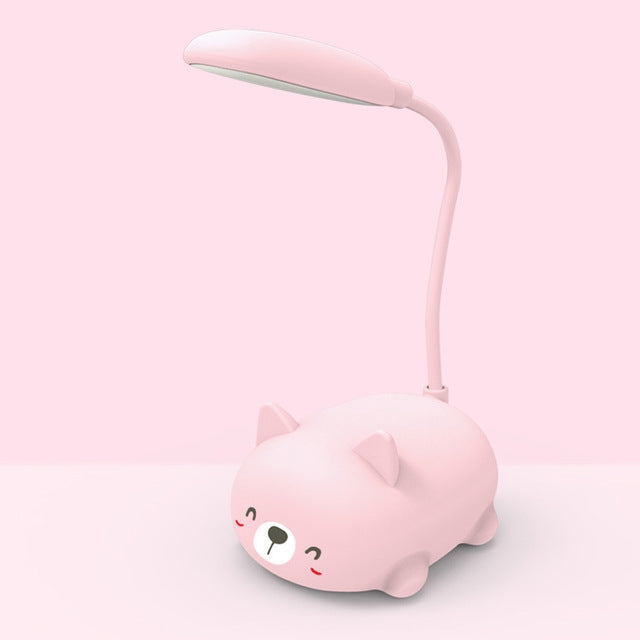만화 고양이 디자인 LED 눈 보호 독서등 USB 충전식 데스크 램프, 파랑, 흰색, 초록, 분홍