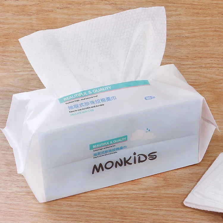 MONKIDS KS037 일회용 페이스 타월 순면 두꺼운 진주 클렌징 타월, 100매 진주 텍스처
