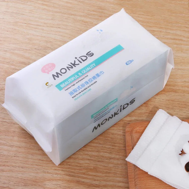 MONKIDS KS037 일회용 페이스 타월 순면 두꺼운 진주 클렌징 타월, 100매 진주 텍스처