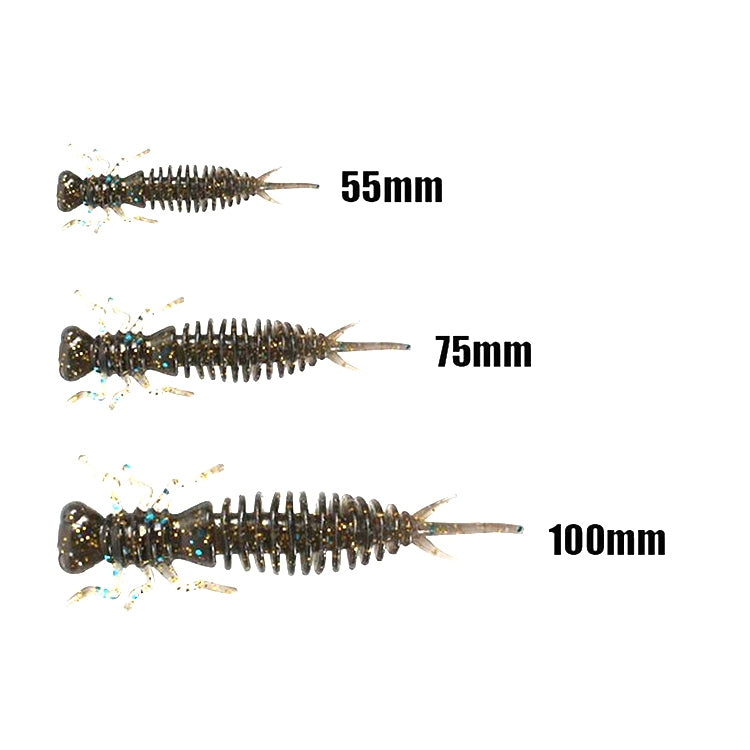 15개 세트 8색 유충 실리콘 소프트 베이트 루어 미끼, 55MM, 75MM, 100MM