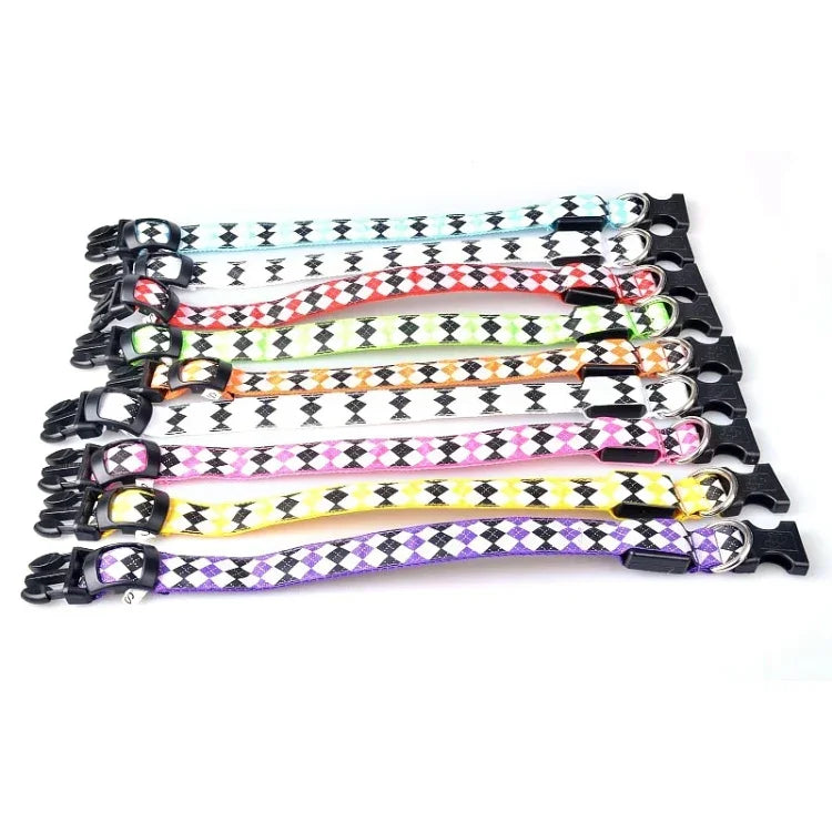 체크 무늬 충전식 LED 발광 리드줄 소형 중형견용 반려견 목걸이, L, XL