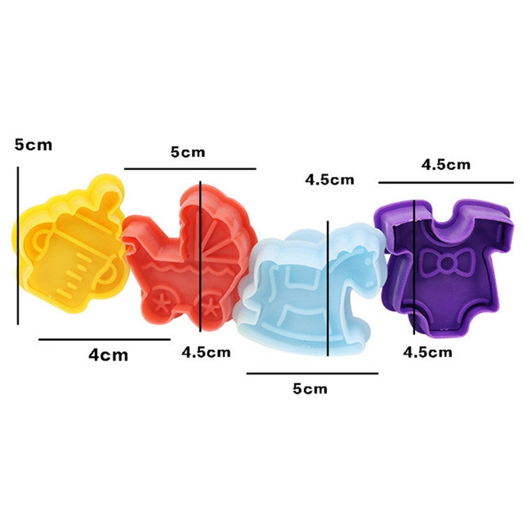 4-in-1 3D 베이비 시리즈 비스킷 몰드 폰던트 프레싱 도구, 랜덤 색상 배송, 4-in-1 3D 베이비 시리즈