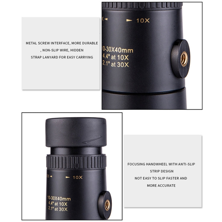 LUXUN 10-30x40 단일 실린더 HD 고출력 망원경 휴대폰 미니 망원경, 망원경 & 휴대폰 클립 & 삼각대