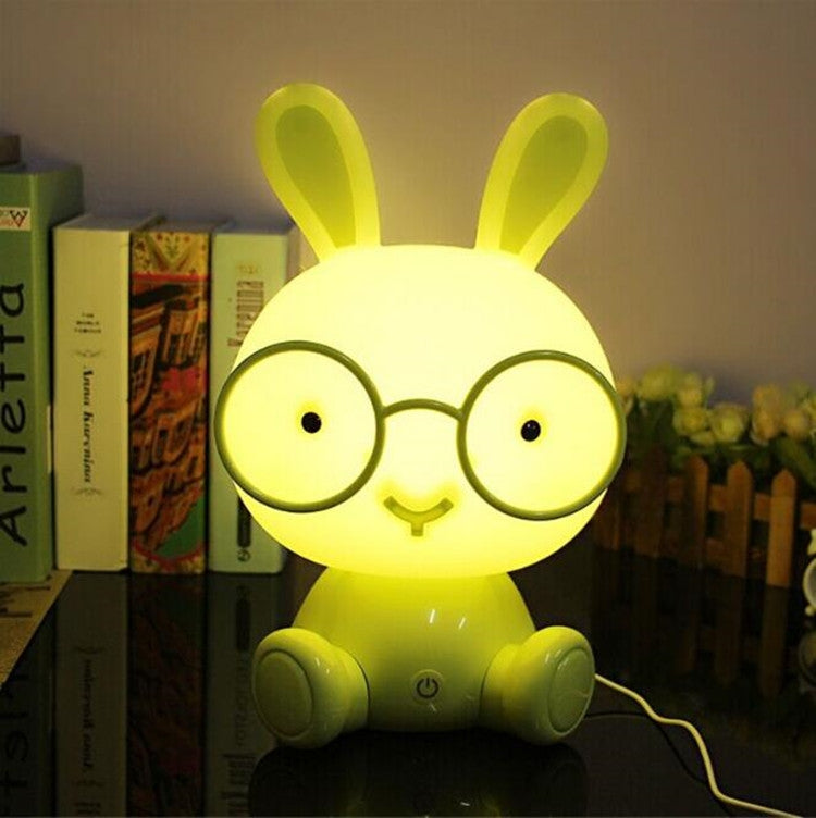패션 귀여운 만화 토끼 LED 3단계 밝기 조절 터치 컨트롤 침대 옆 램프, 미국 플러그