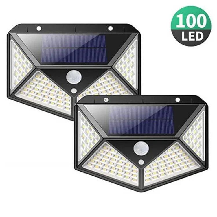 100 LED 야외 파티오 태양광 유도 벽등 조절 가능한 발코니 정원 조명 소형 가로등, 1개 100 LED, 2개 100 LED