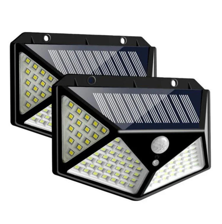 100 LED 야외 파티오 태양광 유도 벽등 조절 가능한 발코니 정원 조명 소형 가로등, 1개 100 LED, 2개 100 LED