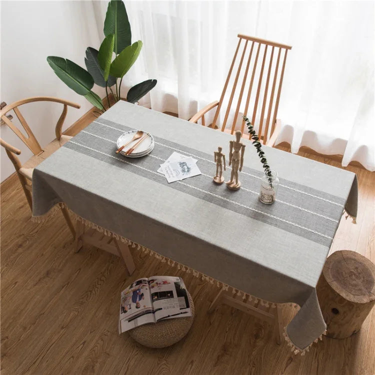 직사각형 코튼 린넨 태슬 식탁보 결혼식 파티 주방 가정용 장식 테이블 커버, 100x140cm, 140x140cm, 140x160cm, 140x180cm, 140x200cm, 140x220cm, 140x250cm, 140x260cm, 140x300cm