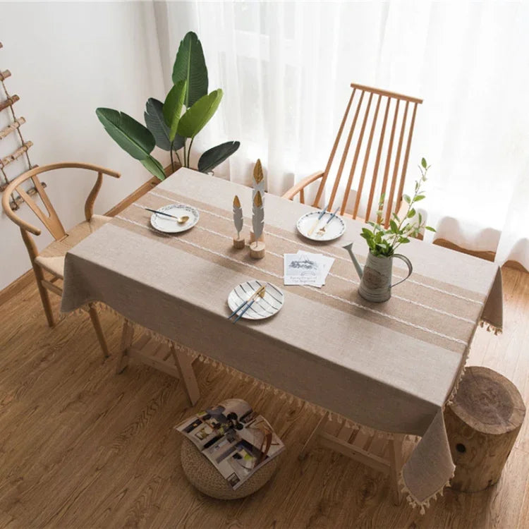 직사각형 코튼 린넨 태슬 식탁보 결혼식 파티 주방 가정용 장식 테이블 커버, 100x140cm, 140x140cm, 140x160cm, 140x180cm, 140x200cm, 140x220cm, 140x250cm, 140x260cm, 140x300cm