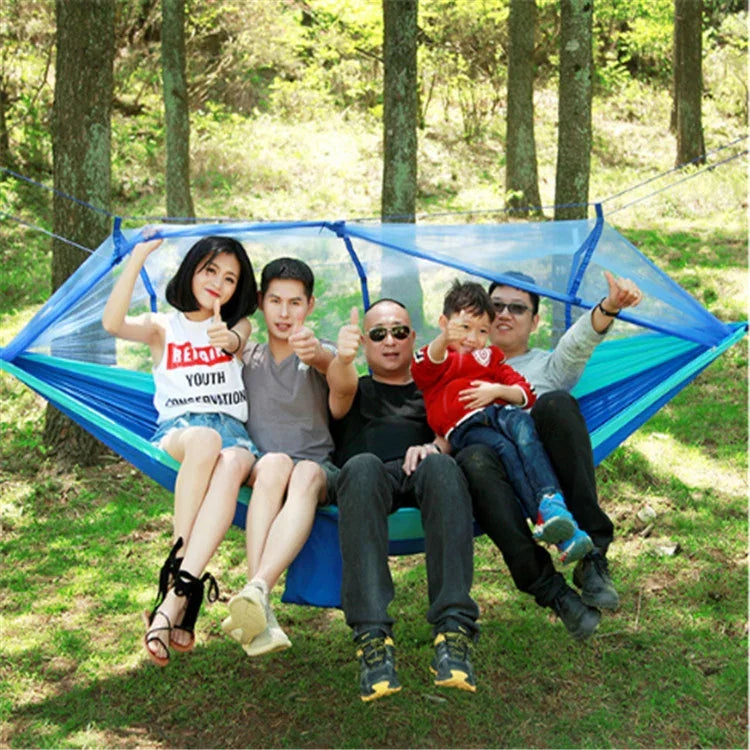 야외 모기장 해먹 캠핑 초경량 나일론 더블 캠핑 에어 텐트, 260x140cm 분홍 파랑