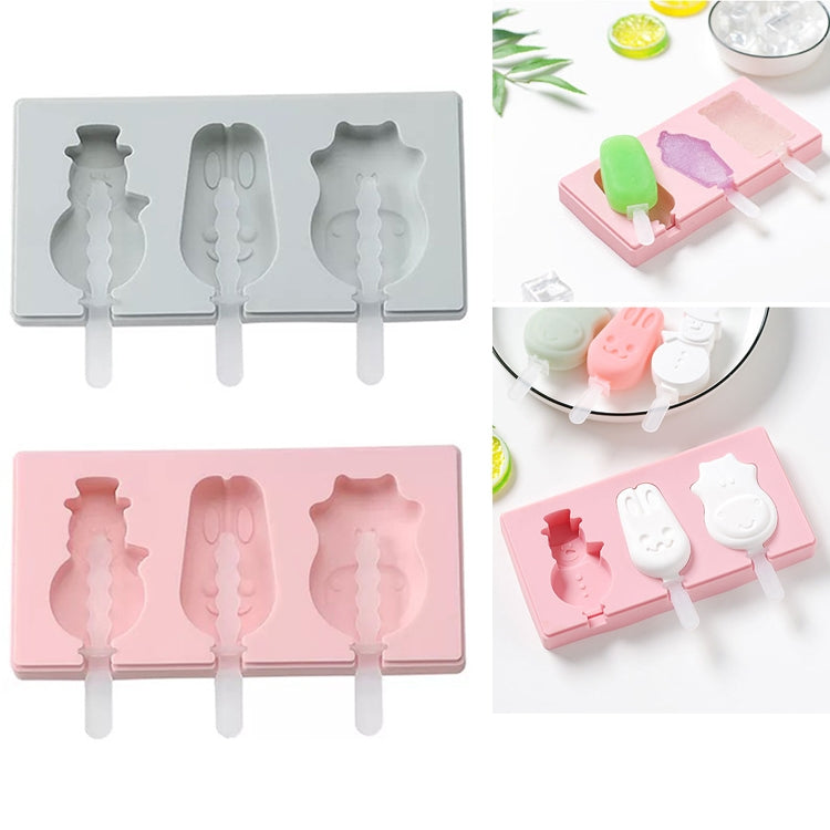 실리콘 만화 수제 DIY 아이스크림 막대 몰드 뚜껑 포함, 색상 무작위 배송, 과일 딱따구리, 아이스크림, 눈사람 하마 토끼