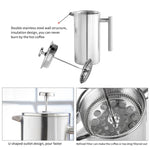 304 스테인리스 스틸 프렌치 프레셔 커피포트 수제 차 주전자, 350ml, 800ml, 1000ml