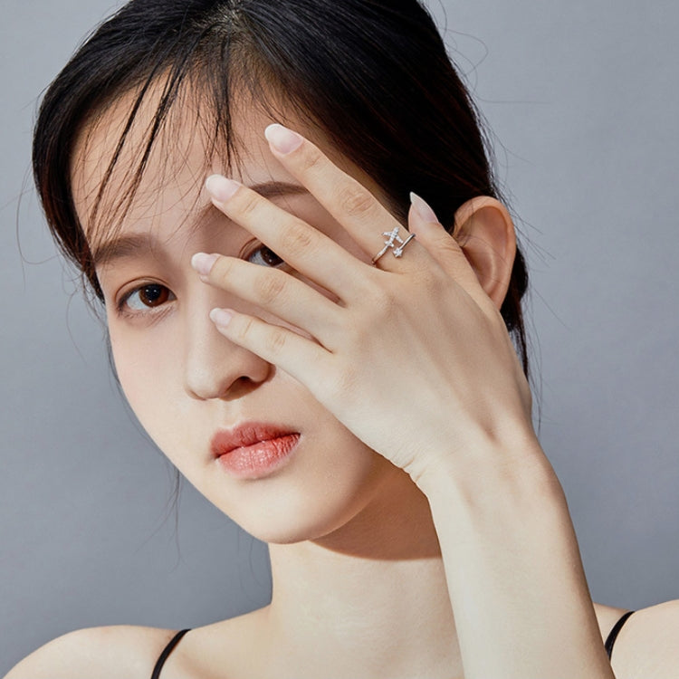 925 스털링 실버 반지 비행기 지르콘 오픈 화이트 골드 도금 반지, SCR623