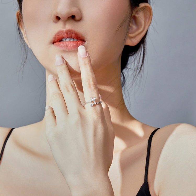 925 스털링 실버 반지 비행기 지르콘 오픈 화이트 골드 도금 반지, SCR623