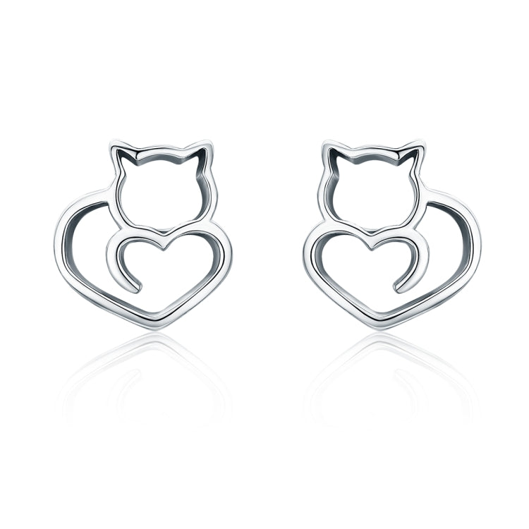 Simple Plain Silver Cat Earrings Sterling Silver Hollow Female Earrings Small Animal Silver Jewelry, SCE271