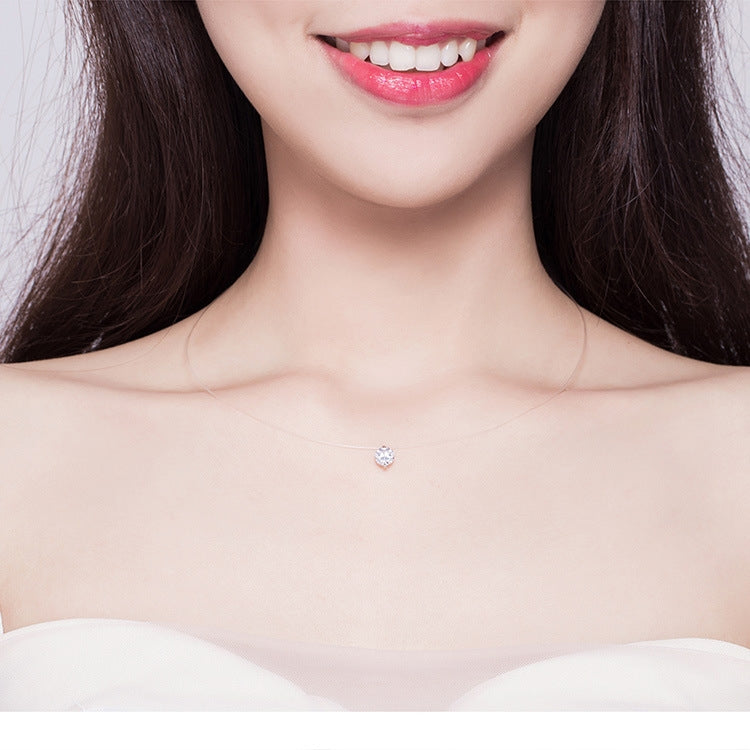 투명 낚시줄 목걸이 지르콘 펜던트 S925 스털링 실버 목걸이, SCN332