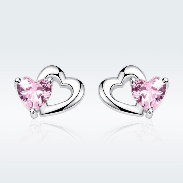 Heart-shaped S925 Sterling Silver Earrings with Gemstones, SCE090