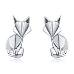 S925 Animal Earrings Jewelry Origami Fox Sterling Silver Girls Earrings, SCE526