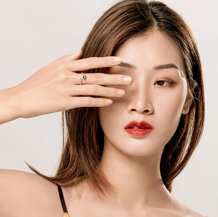 S925 스털링 실버 귀여운 반려동물 발바닥 무늬 오픈 링 검은색 드리핑 링, SCR605