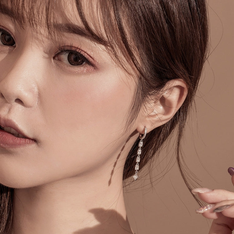 지르콘 귀걸이 롱 스털링 실버 S925 플래티넘 도금 귀걸이, SCE583