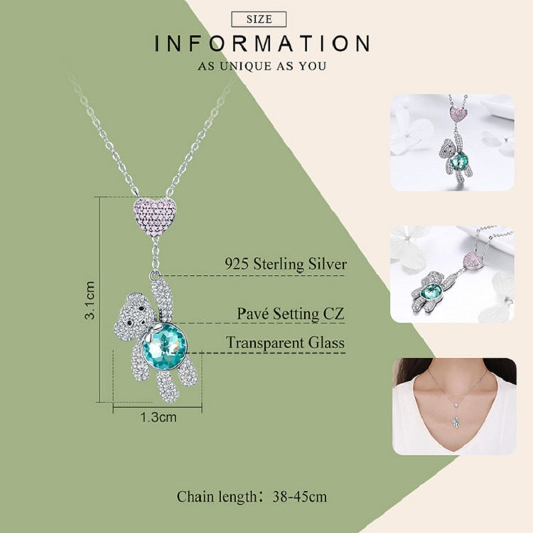 Cute Bear S925 Sterling Silver Rose Gold Plated Zircon Necklace, SCN271