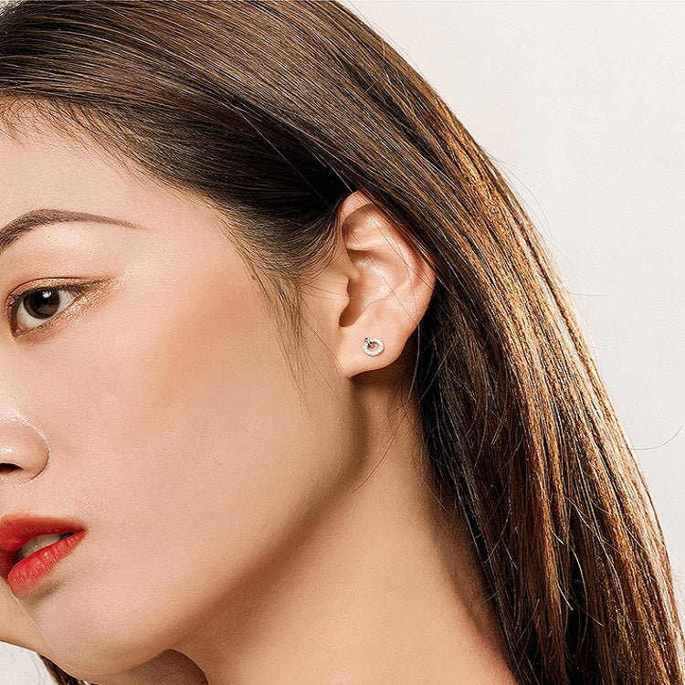 S925 스털링 실버 작은 원형 귀걸이 플래티넘 도금 지르콘 실버 귀걸이, SCE767