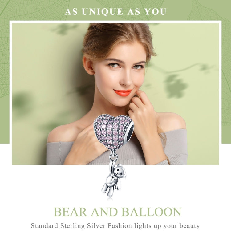 S925 Sterling Silver Bear Balloon Heart-shaped Inlaid Zirconium Diamond DIY Bead Bracelet Accessories, Bead
