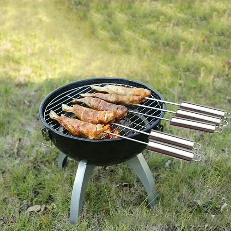 손잡이 포함 5개 바비큐 핀 BBQ 스테인리스 스틸 그릴 꼬치 내열 손잡이 포함 그릴 핀