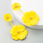 1쌍 보헤미안 스타일 귀걸이 합금 꽃 롱 귀걸이, 화이트, 옐로우, 레드, 블랙, 핑크, 다크 그린