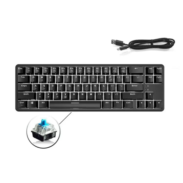 Ajazz K680T 미니 USB 유선 듀얼 모드 충전 68키 노트북 블루투스 기계식 키보드, 케이블 길이: 1.6m, 그린 축, 블랙 축, 티 축