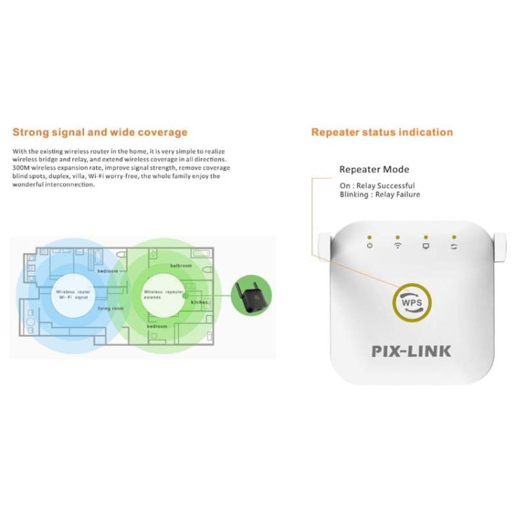 PIX-LINK WR22 300Mbps 와이파이 무선 신호 증폭 확장기, EU 플러그, 미국 플러그, 영국 플러그, 호주 플러그