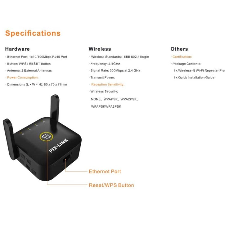 PIX-LINK WR22 300Mbps 와이파이 무선 신호 증폭 확장기, EU 플러그, 미국 플러그, 영국 플러그, 호주 플러그