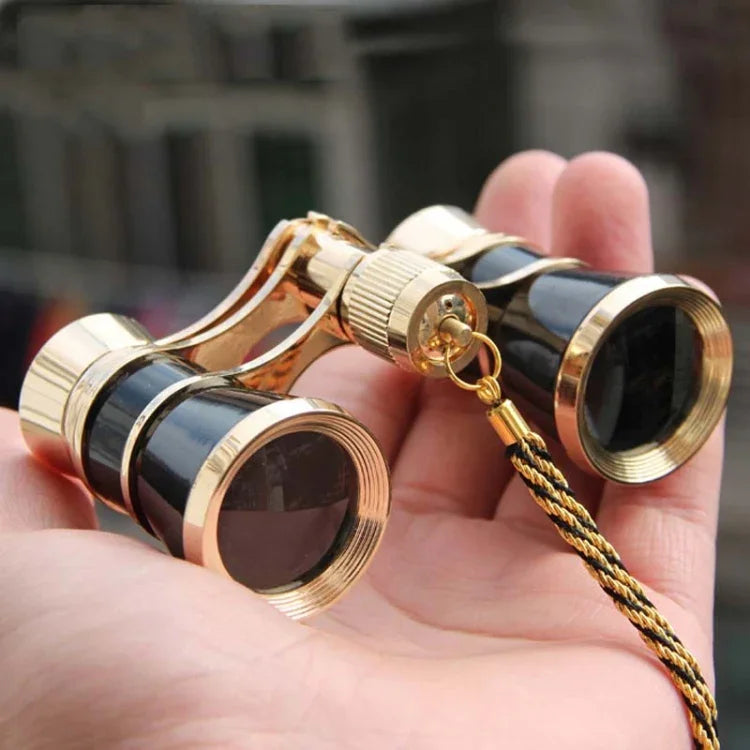 3x25mm 클래식 여성용 드라마 감상 망원경 체인 포함 휴대용 쌍안경, 체인 블랙