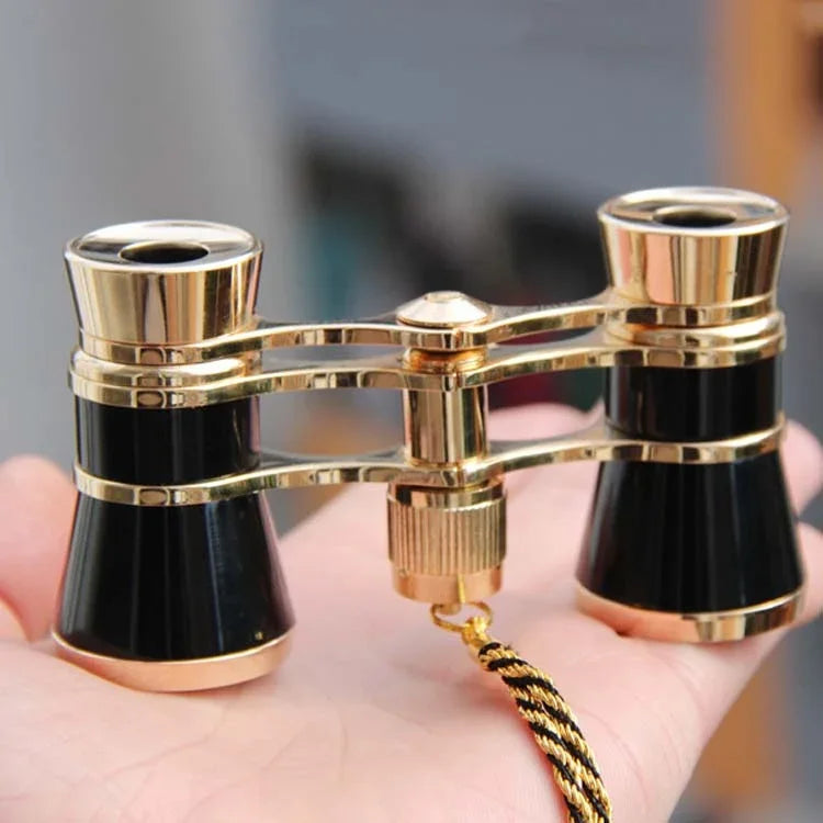 3x25mm 클래식 여성용 드라마 감상 망원경 체인 포함 휴대용 쌍안경, 체인 블랙