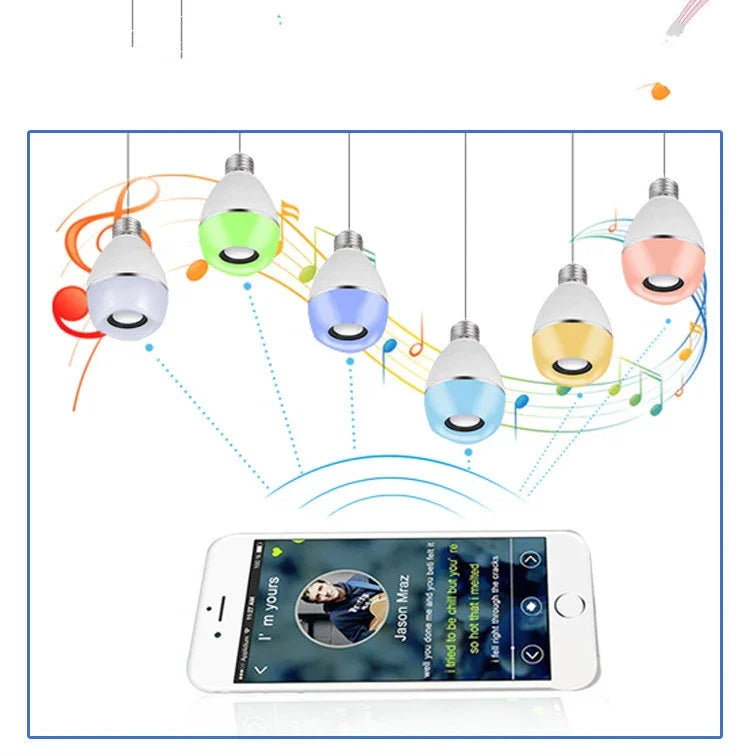 E27 LED 음악 전구 스마트 컬러 리모컨 기상등, 앱 다중 연결 음악 조명, 앱+리모컨 제어