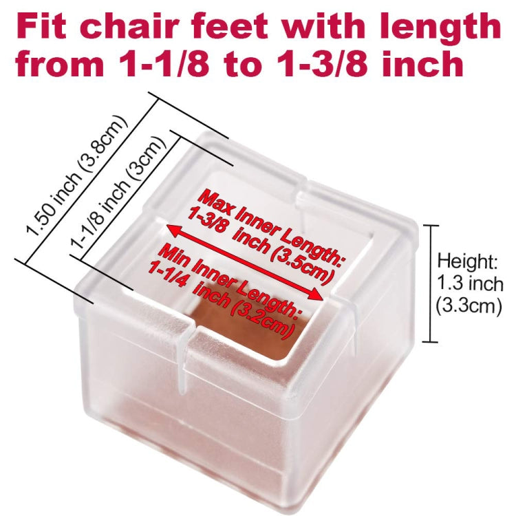 4개입 사각 의자 다리 캡 PVC 발 보호 패드 가구 테이블 커버, 30-35mm, 42-48mm, 49-55mm, 37-42mm, 56-62mm