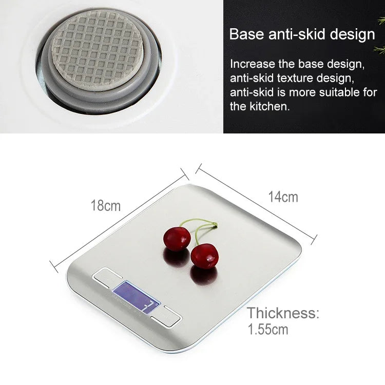 디지털 다기능 스테인리스 스틸 식품 주방 저울 LCD 디스플레이, 5kg/1g, 로즈 골드, 5kg/1g, 실버