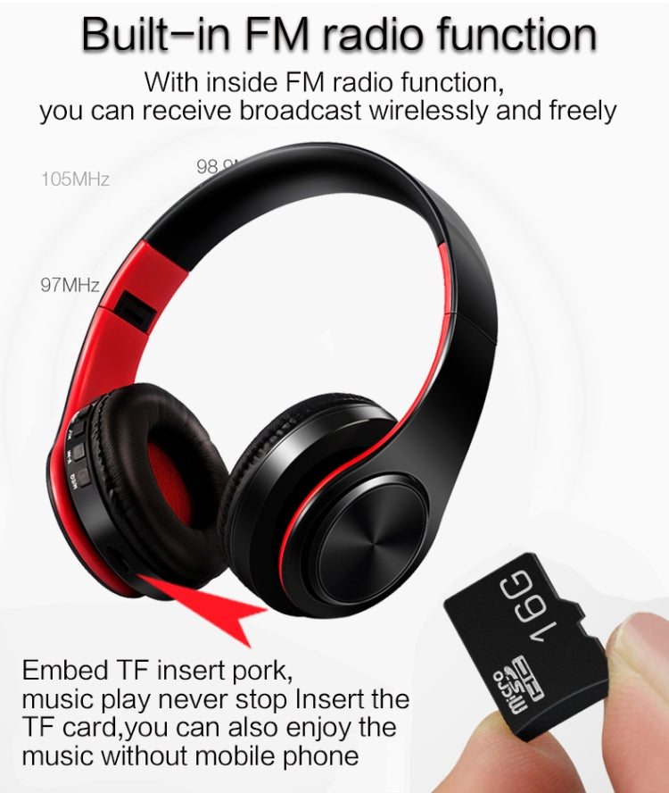 HIFI 스테레오 무선 블루투스 헤드폰 샤오미 아이폰 삼성 태블릿용, 마이크 포함, SD 카드 및 FM 지원