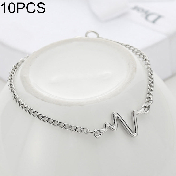 10개 세트 심플 개성 팔찌 ECG 모양 번개 팔찌 커플 심장 박동 주파수 팔찌, 검정, 골드, 실버