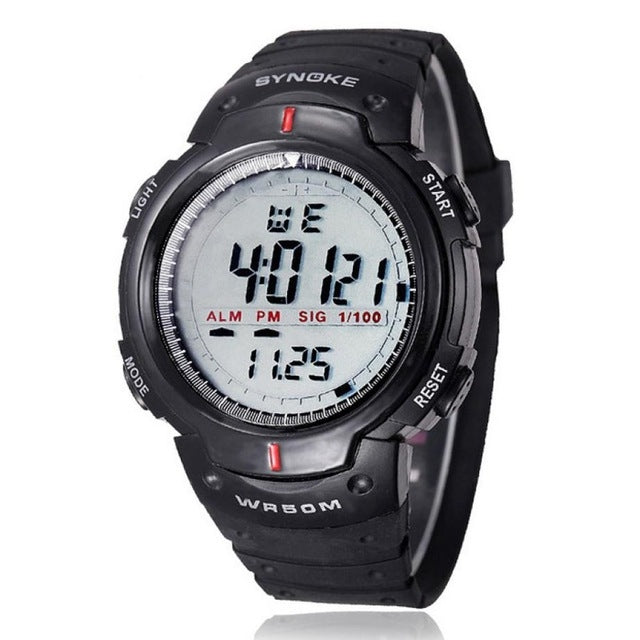 SYNOKE 61576 라이프 방수 LED 스포츠 시계 남성용, 검정, 회색