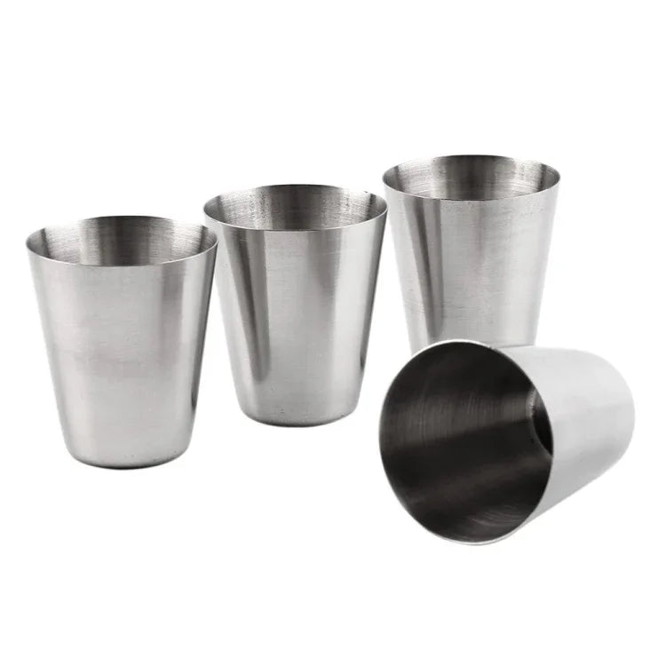 4 in 1 야외 미니 스테인리스 스틸 컵 하이킹 캠핑 여행 휴대용 음용수 컵 세트 가죽 컵, 30ML