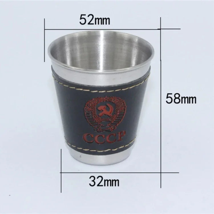4가지 기능 1세트 70ml 야외 캠핑 식기 여행용 컵 세트 피크닉 용품 스테인리스 와인 맥주 컵 위스키 머그 PU 가죽