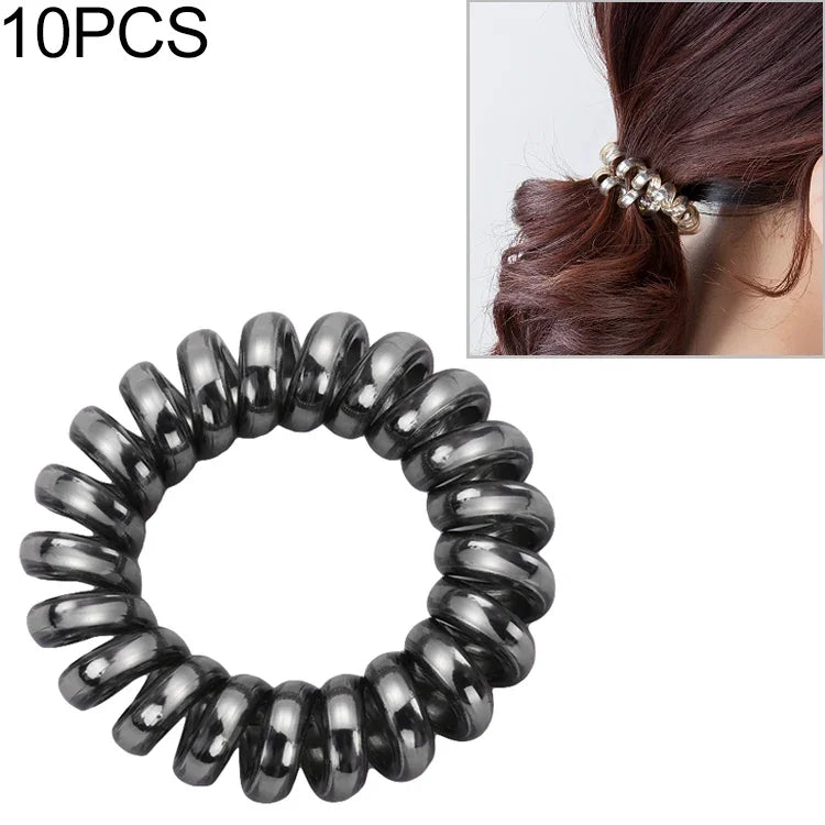 10개 세트 다색 탄성 헤어 밴드 나선형 포니테일 헤어 타이 고무 밴드 헤어 로프 전화선 헤어 액세서리