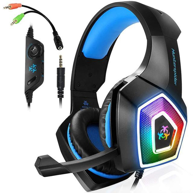 V1 3.5mm RGB 컬러풀 발광 유선 컨트롤 게이밍 헤드셋, 케이블 길이: 2.2m