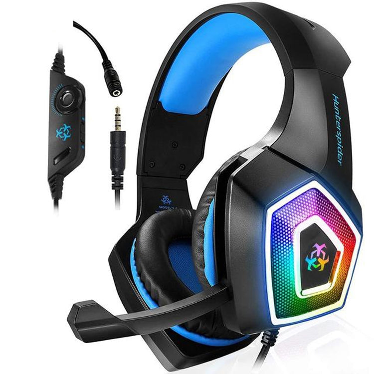 V1 3.5mm RGB 컬러풀 발광 유선 컨트롤 게이밍 헤드셋, 케이블 길이: 2.2m